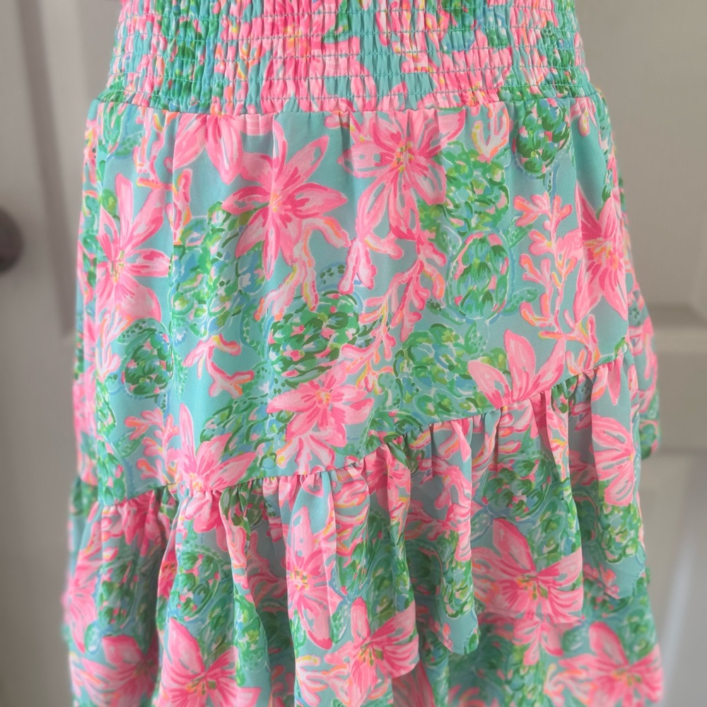 Lilly Pulitzer Pink and Green Floral Mini Dress SZ 6 - Picture 3 of 9